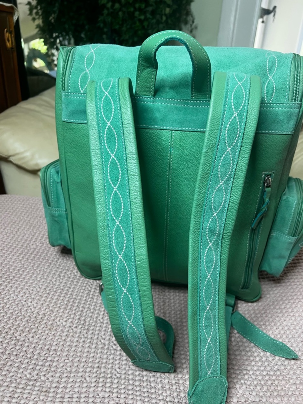 Western Style Turquoise Backpack with White Bootstitch - Picture 6 of 15
